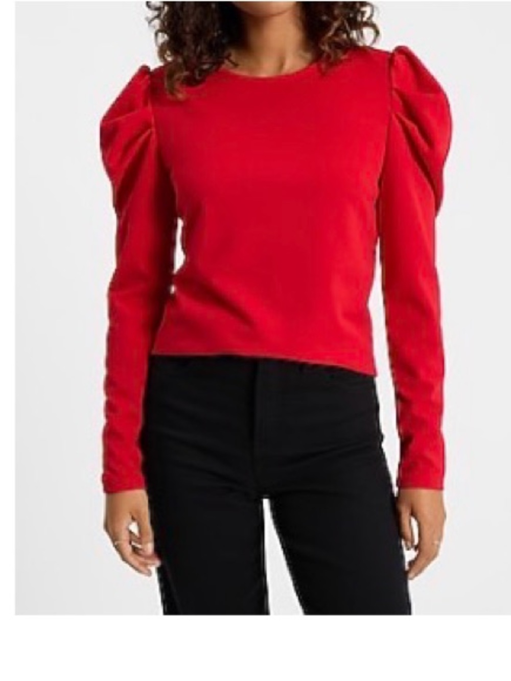 Express Crew Neck Puff Long Sleeve Tee - Lipstick Red